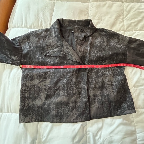 Eileen Fisher- Charcoal Grandeur Jacquard High Collar Blazer Jacket-M - Picture 4 of 8